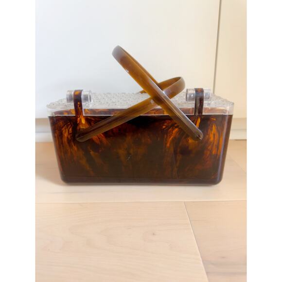 Vintage Merle Norman Crystal-and-Tortoise-Look Evening Purse. Case/ Top handle - Picture 5 of 10